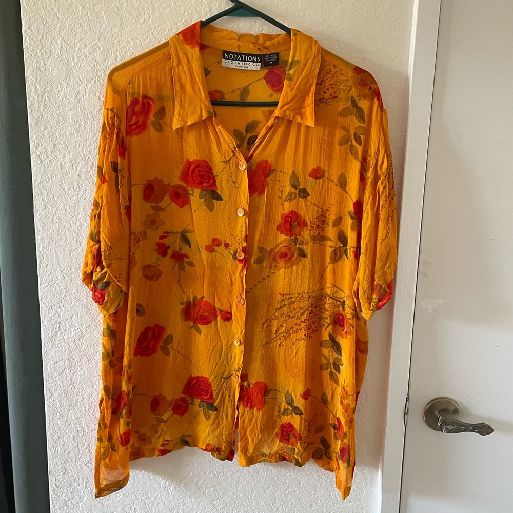Romantic floral button-down sheer blouse